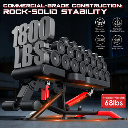 WFLGFT Commercial Adjustable Weight Bench, Heavy Duty 1800LBS Workout Bench for Home Gym, Flat, Decline, Incline Bench Press with Removable Leg and Elbow Support for Full Body Strength Training