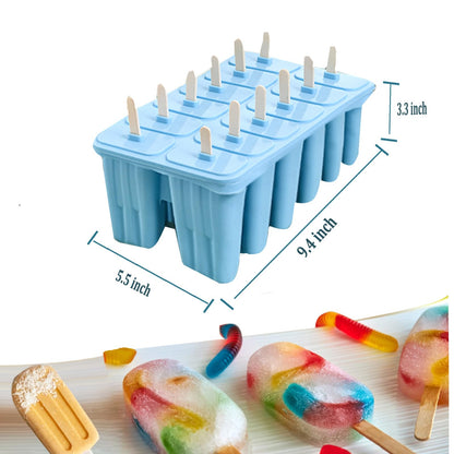Silicone Popsicle Molds with Sticks Wpunwen 12 Cavity Ice Popsicle MoldsIce Cream Mold with Clean Brush 12 Reusable Sticks 50 Sticks 50 Bags Blue