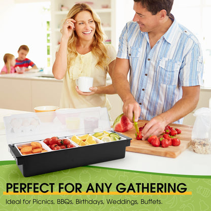 POWLAB Fruit, Veggie & Condiment Caddy with Lid Dispenser Tray Garnish Station for Bartending & Serving Taco (1, 4 Compartment)