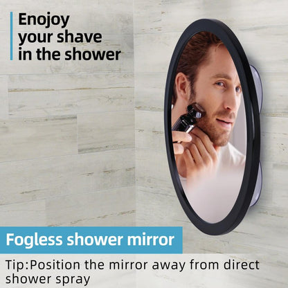 YoHumk Fogless Shower Mirror for Shaving and Makeup with 3 Removable Powerful Suction Cups, Shatterproof Anti Fog Mirror for Shower and Bathroom, Glassless Safety Kids Mirror (Black)