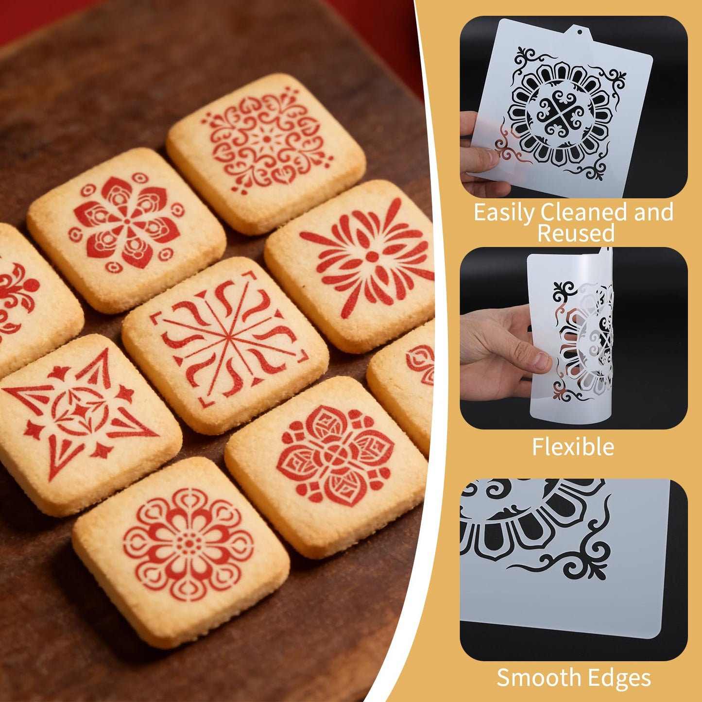25 Pcs Scroll Tile Cookie Stencils, Reusable Floral Tile Baking Stencils for Royal Icing Airbrush, Cake Biscuit Coffee Decorating Templates for DIY Crafts & Birthday Parties