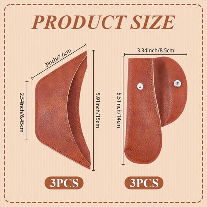 CALFOVERA 6PCS 2 Styles PU Leather Cast Iron Handle Cover Handmade Heat Resistant Frying Pan Assist Grip Sleeve Skillet Handle Cover Leather Hot Holder Sleeve for Kitchen Baking Cooking BBQ Cookwares
