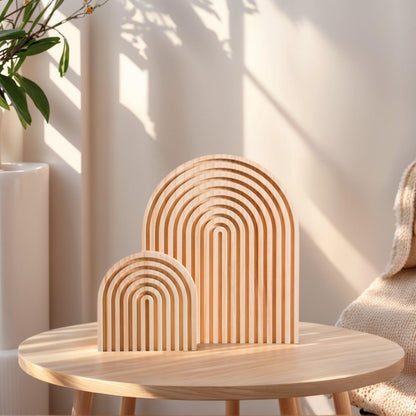 Nawwoo 2 Pcs Natural Wood Arch Decor, Boho Shelf & Serving Board for Fireplace Mantel, Kitchen Counter - Light Pine Finish, Scandinavian & Japandi Style Aesthetic Accents for Living Room, Home Office