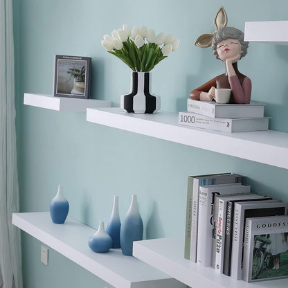 16 inch WELLAND White Mission Floating Shelves for Wall, Bathroom Wall Mount Shelves, Wood Modern Display Shelves, Book