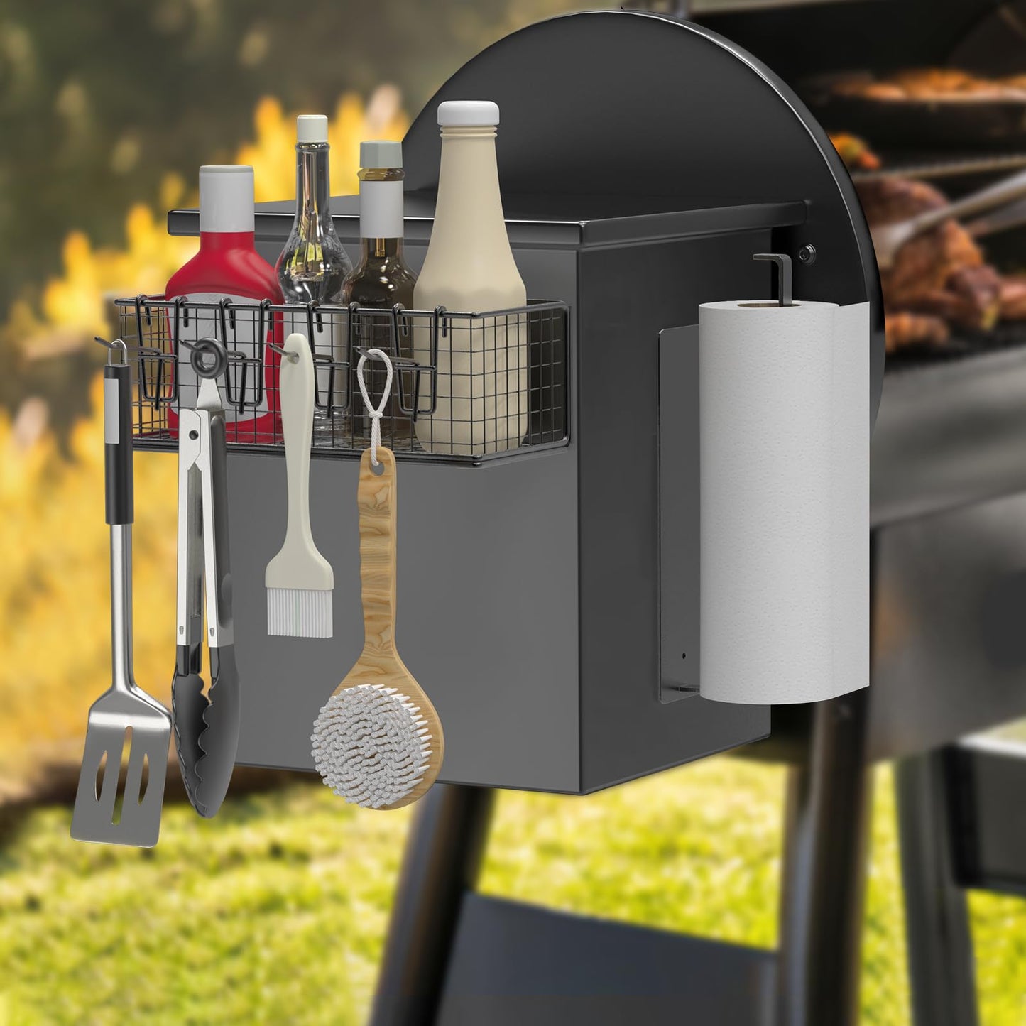 Sirozi 1 Pack Magnetic Storage Bin and Paper Towel Holder for Traeger Smoker Grills, Suit for Traeger Ironwood 885, Pro Series 34, Pro Series 22, Pro D2 575, Pro 780, Ironwood 650, Z-Grills, Pit boss