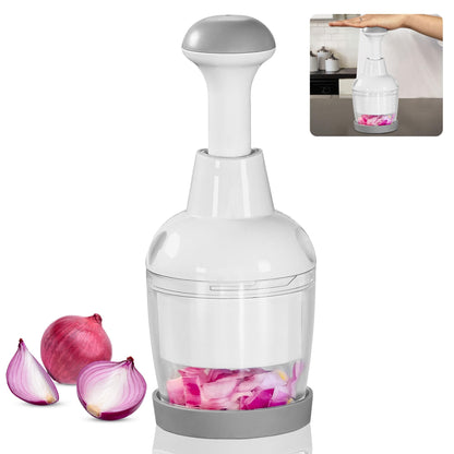 Food Chopper, Vegetable Chopper with Container, Onion Chopper Vegetable Cutter, Manual Veggie Chop Handheld Food Chopper for Garlic, Nut, Stainless Steel Blades, Dishwasher Safe, Easy to Clean, White