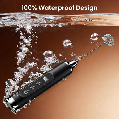 YUSWKO Milk Frother Wand for Coffee, Handheld Coffee Frother, Rechargeable Drink Mixer, Waterproof Electric Whisk, Black