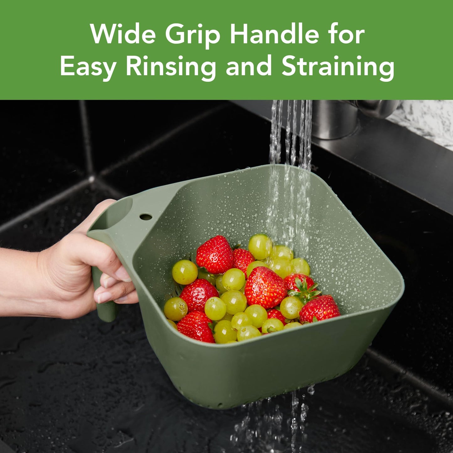 Tovolo Tovolo 3 Quart Colander BPA Free Food Safe Plastic Strainer with Handle Heavy Duty Heat Resistant Pasta and Veggies Kitchen Drainer Steam Basket Dishwasher Safe, Charcoal Gray