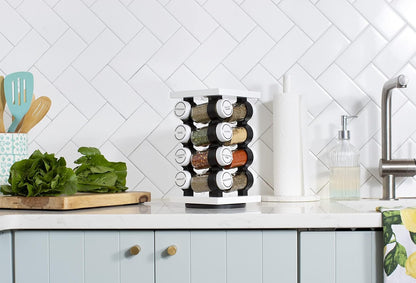 16 5-Year Countertop Orii Jar Rotating White Spice Rack with Spices Included & Spice Refill Program Compact Spice Rack