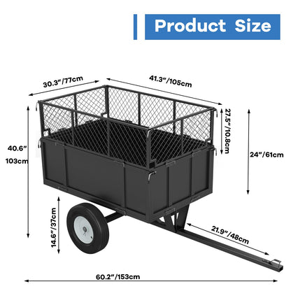 Garvee GarveeTech Heavy Duty 750 LBS Utility Trailer – 17 Cu Ft ATV Dump Trailer with Removable Sides, Pneumatic Tires & Quick-Dump Pull-Behind Yard Cart for Tractors, UTV, Lawn Mowers