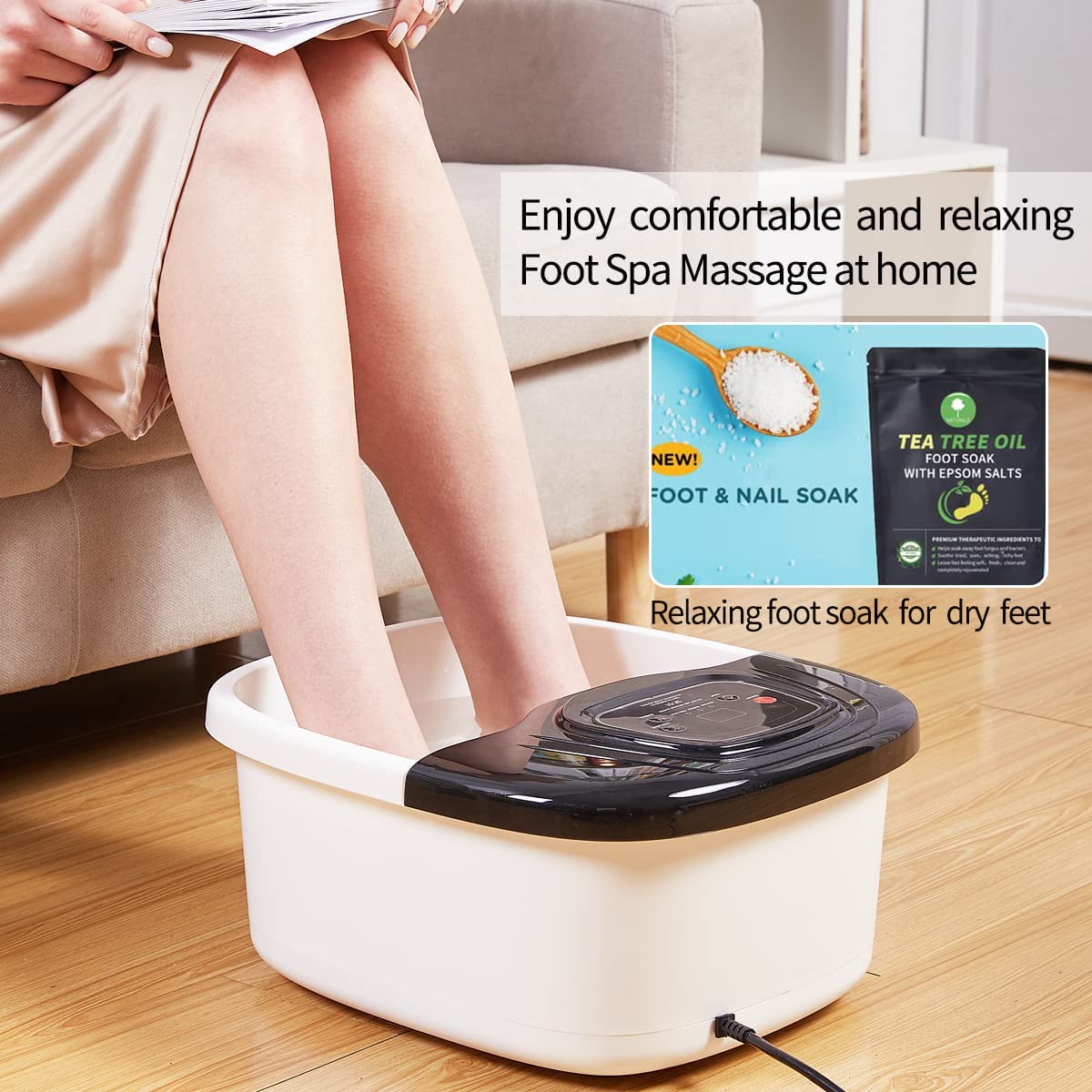 Foot Spa Bath Massager with Heat, Epsom Salt,Bubbles, Vibration and Red Light, Tub for Stress Relief,Foot Soaker, Christmas Gifts Birthday Gifts for Mom Dad Women Men Her Him
