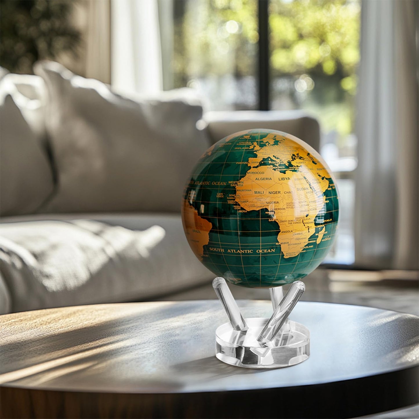 MOVA Globe - Emerald Green and Gold Signature (6") | Solar-Powered Motion | No Batteries | Gift for Desk, Home, or Office | Modern Map Accent for Home or Office