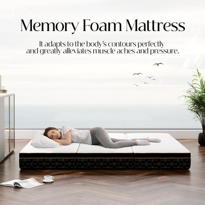 GEMBED Tri-Fold Memory Foam Mattress Queen - 6 Inch Portable Folding Mattress with Handle & Washable Cover, Floor Bed with Non-Slip Base, Space-Saving for Room, Travel, Guest Bed, RV, 78"x58"x6"