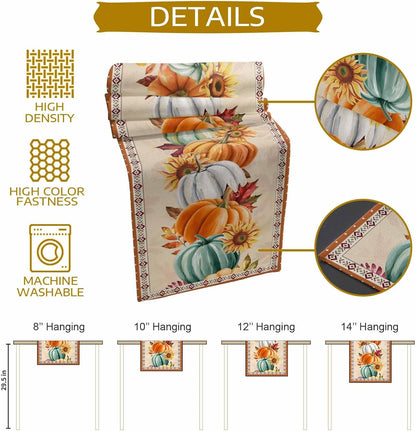 LooPoP 13x36 Inches Thanksgiving Fall Pumpkin Table Runners Maple Leaf Orange Lattice Long Washable Table Runner