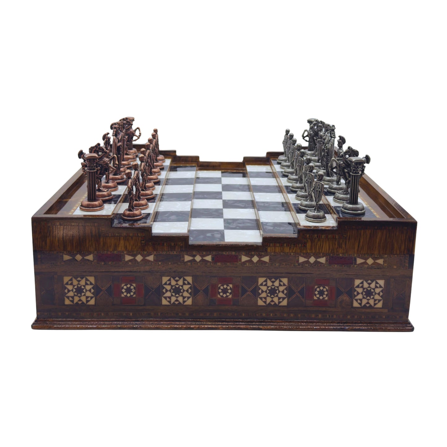 Luxury Handmade Wooden Chess Set with Storage Drawers – Large Walnut & Rosewood Chess Board with Weighted Metal British Pieces – Chess Set for Adults, Men & Dad
