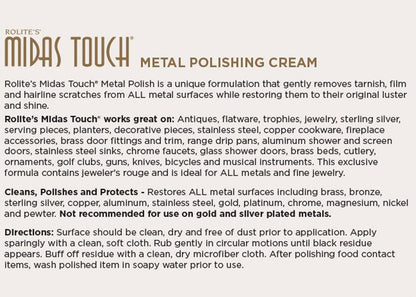 Rolite Midas Touch Metal Polishing Cream 4.5 Oz for Silver Gold Brass Copper Chrome Non-toxic Jewelry Restoration
