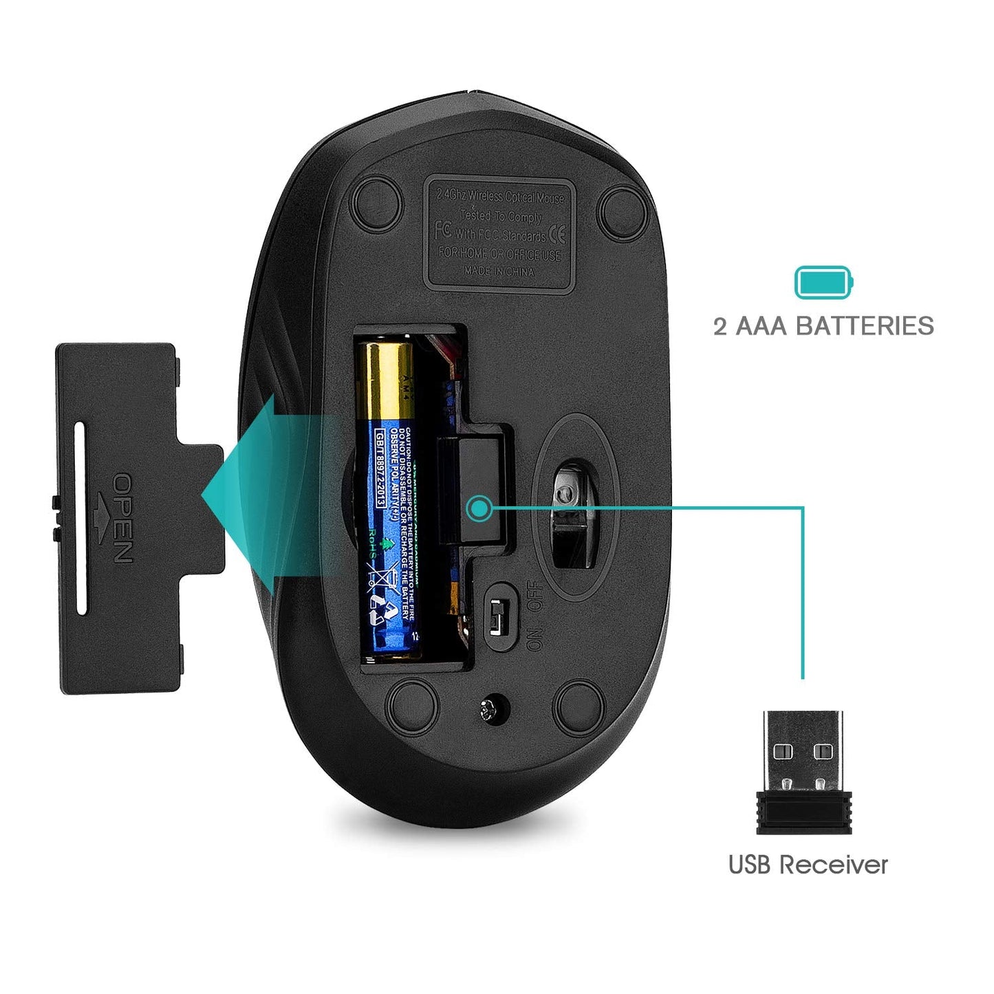 Rii Wireless Mouse, 2.4G Portable Computer Mice for PC, Laptop, Windows,Office Included Wireless USB dongle (Black)