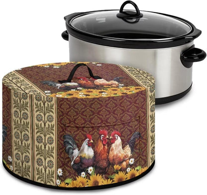 Roosters Dust Cover for Small Kitchen Appliances, Fits Most 6-8 Quart Oval Slow Cookers, Pockets & Top Handle