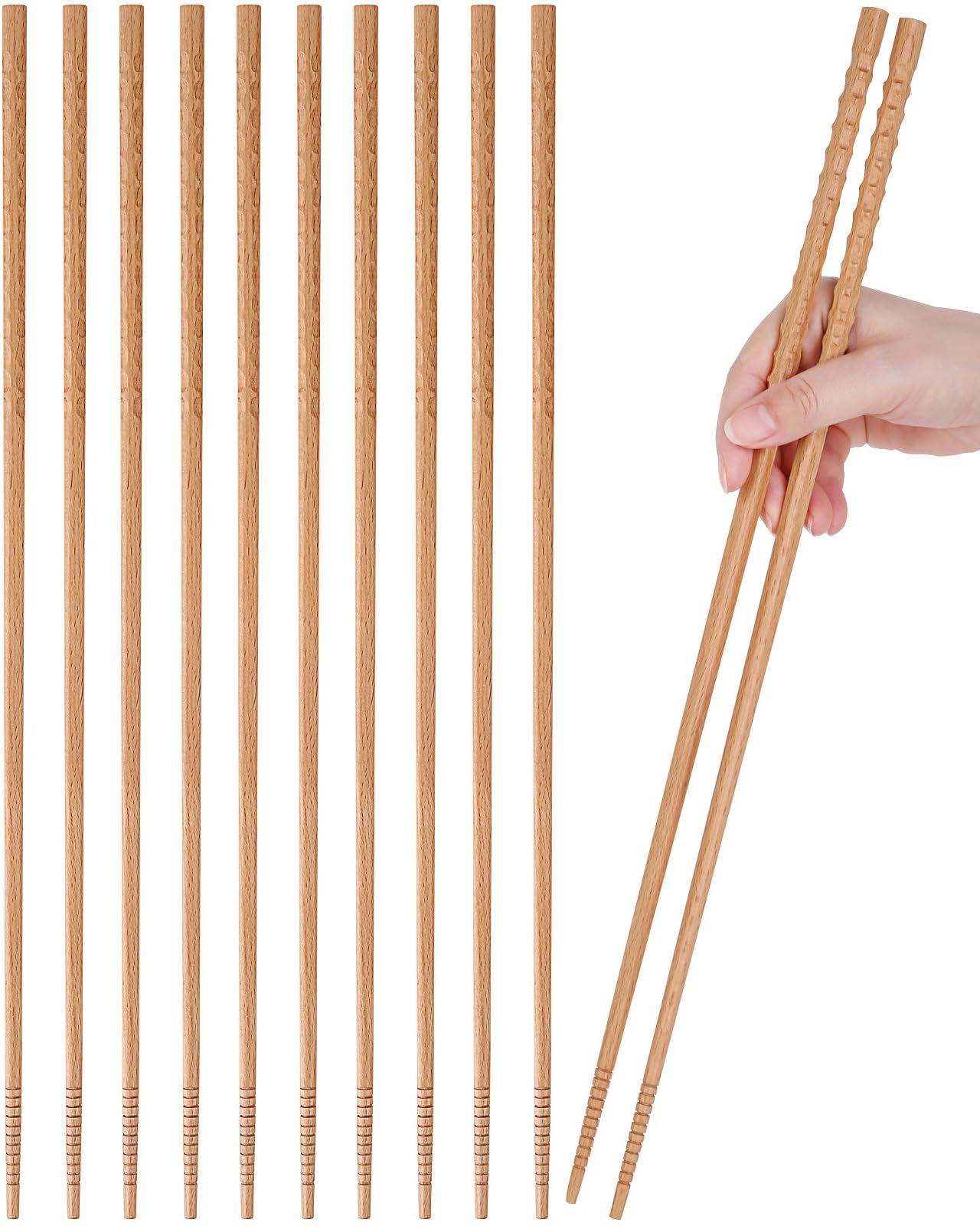 Donxote Extra Long Wooden Cooking Chopsticks - Set of 6 Non-Slip 16.5 Inch Kitchen Tongs for Frying, Ramen, Hot Pot with Oil Splash Protection, Reusable & Natural