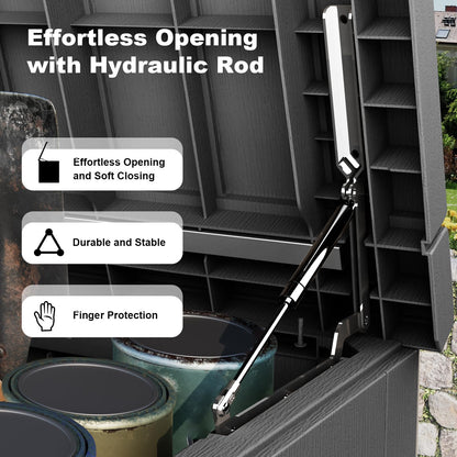 KFY 280 Gallon Waterproof Outdoor Storage Box, UV Resistant Resin Deck Box with Hydraulic Rod for Reinforced Stability, Perfect for Patio, Garden, and Pool（Black，280 Gallon）