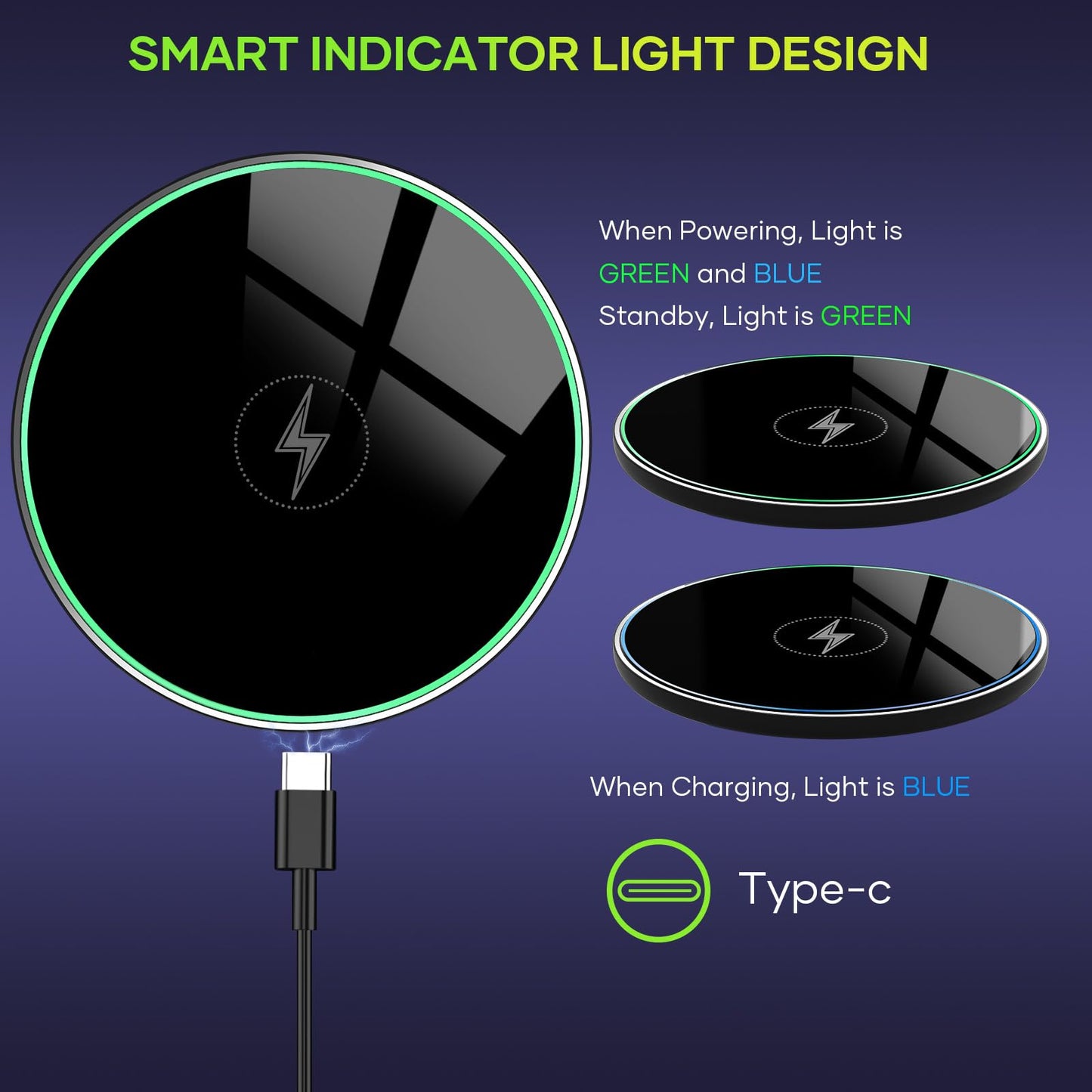 Wireless Charger, Wireless Charging Pad for iPhone 17/16/15/14/13/12/11 Pro/Pro Max/XS Max/XR/SE, Wireless Charging Mat Station for Samsung Galaxy S25/S22/S21S20/S10/S9/Note10/9, AirPods 2/Pro