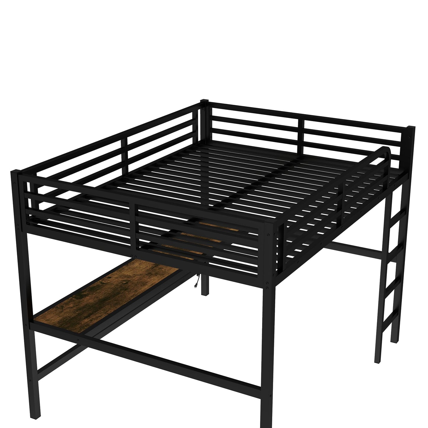 Bellemave Metal Queen Size Loft Bed with Desk and Charging Station,Queen Heavy Duty Loft Bed Frame with LED Lights and USB for Kids,Teens,Adults,Black