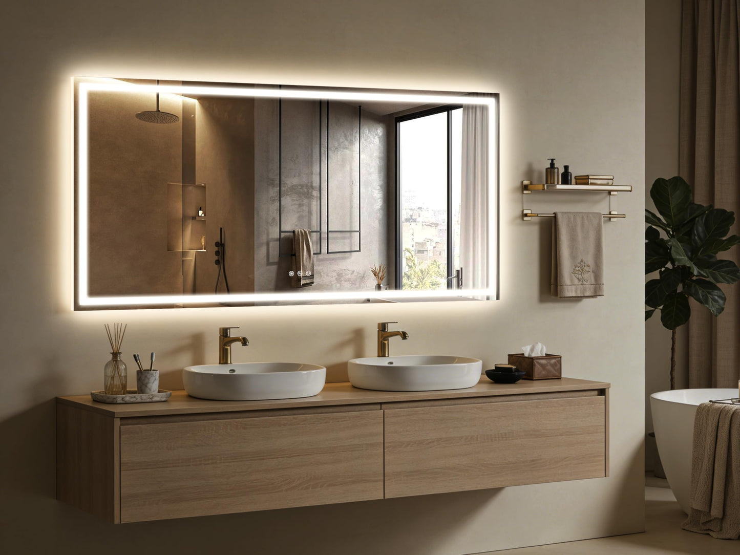 FENNIO Full Length Mirror with Lights, 70" x 32" LED Full Body Mirror, Free Standing Lighted Floor Mirror, Wall Mounted Hanging Mirror with Lights for Bedroom, Salon, Tempered Glass（White）