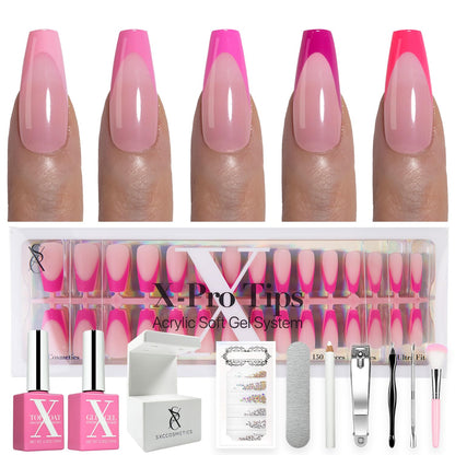 SXC Cosmetics French Tip Press On Nails - Skin Tone Nude and Color Series, Short Coffin X-Pro Tips Starter Kit ST119KIT