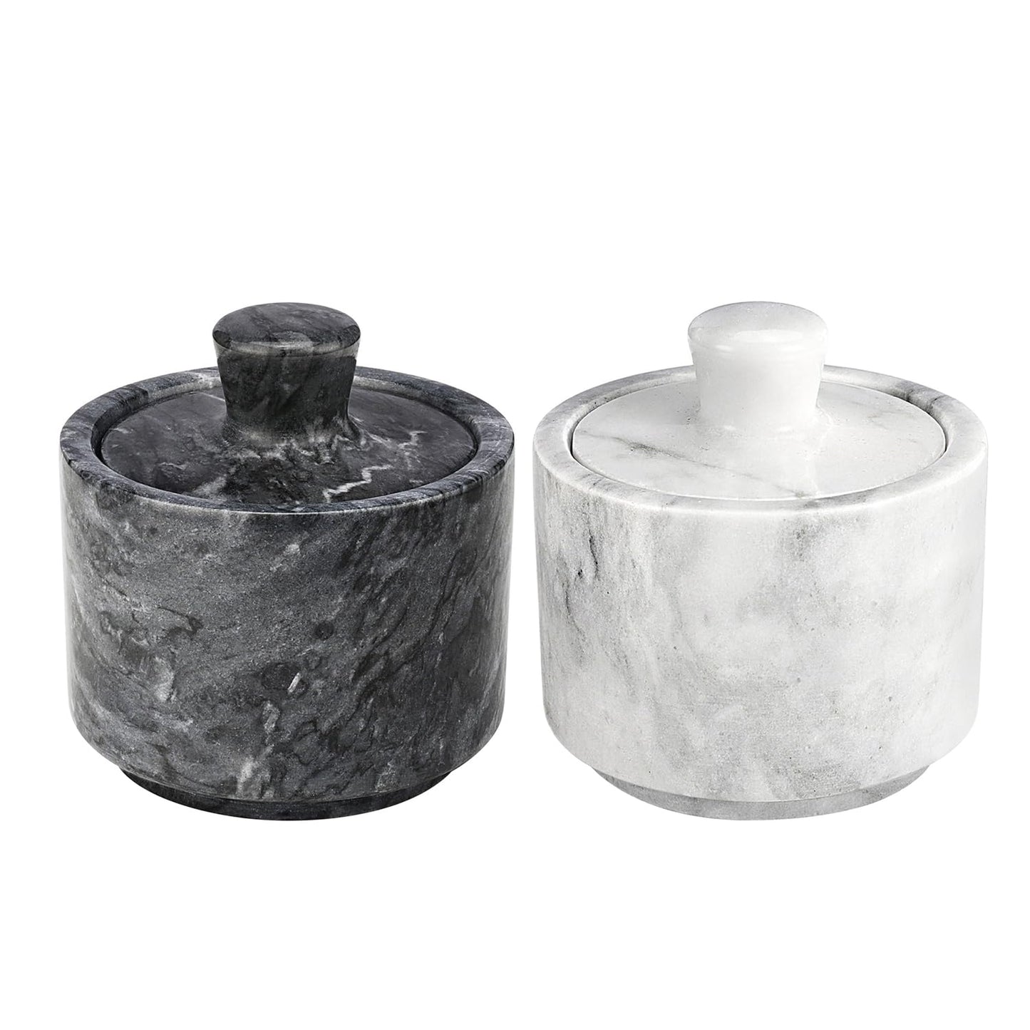 Flexzion Marble Salt Cellar with Lid - Salt and Pepper Bowls Dish Container for Kitchen - Marble Pepper Jar Storage Box Holder for Paprika, Herbs, Sugar, Jewelry & Watches (Set of 2, Black & White)
