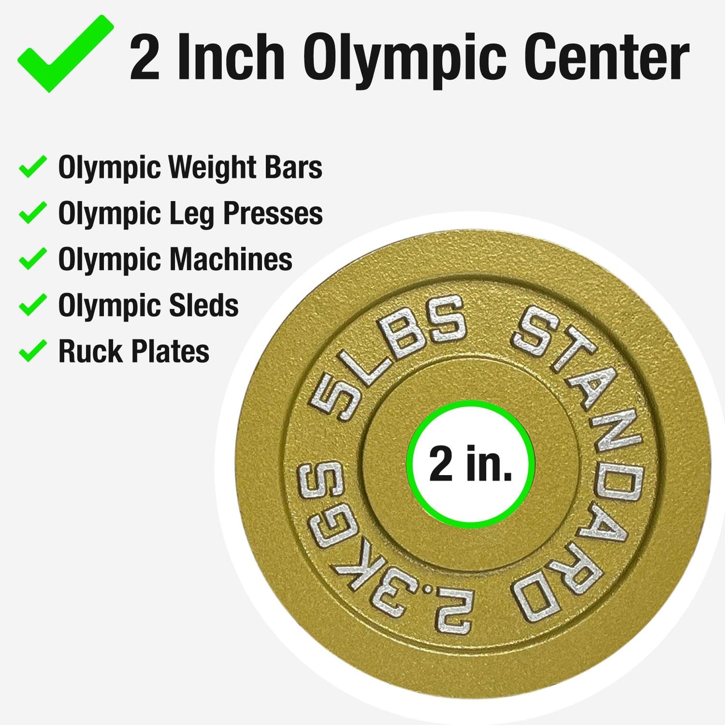 Gold Finish Olympic Steel Plates - Pairs and Sets 2 Inch Barbell Standard in Premium Gold for Weight Lifting (175lb Set)