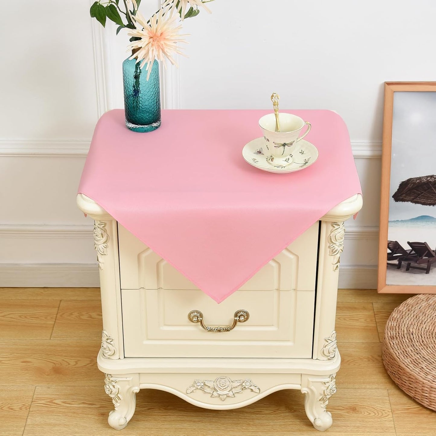 24x24 inch, NEWISHER Pink Square Tablecloth Heavy Duty Polyester Fabric Table Cloth, Washable Solid Reusable Table