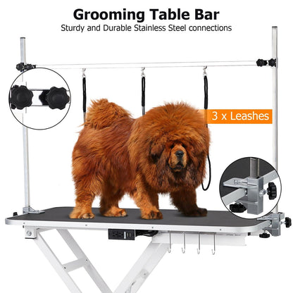 GAOMON 47" Electric Hydraulic Dog Grooming Table - Heavy Duty, 9.4"-39.7" Height Adjustable Grooming Table With 264 Lbs Load Capacity, Non-Slip Waterproof Surface for Pet/Dogs/Cats, White