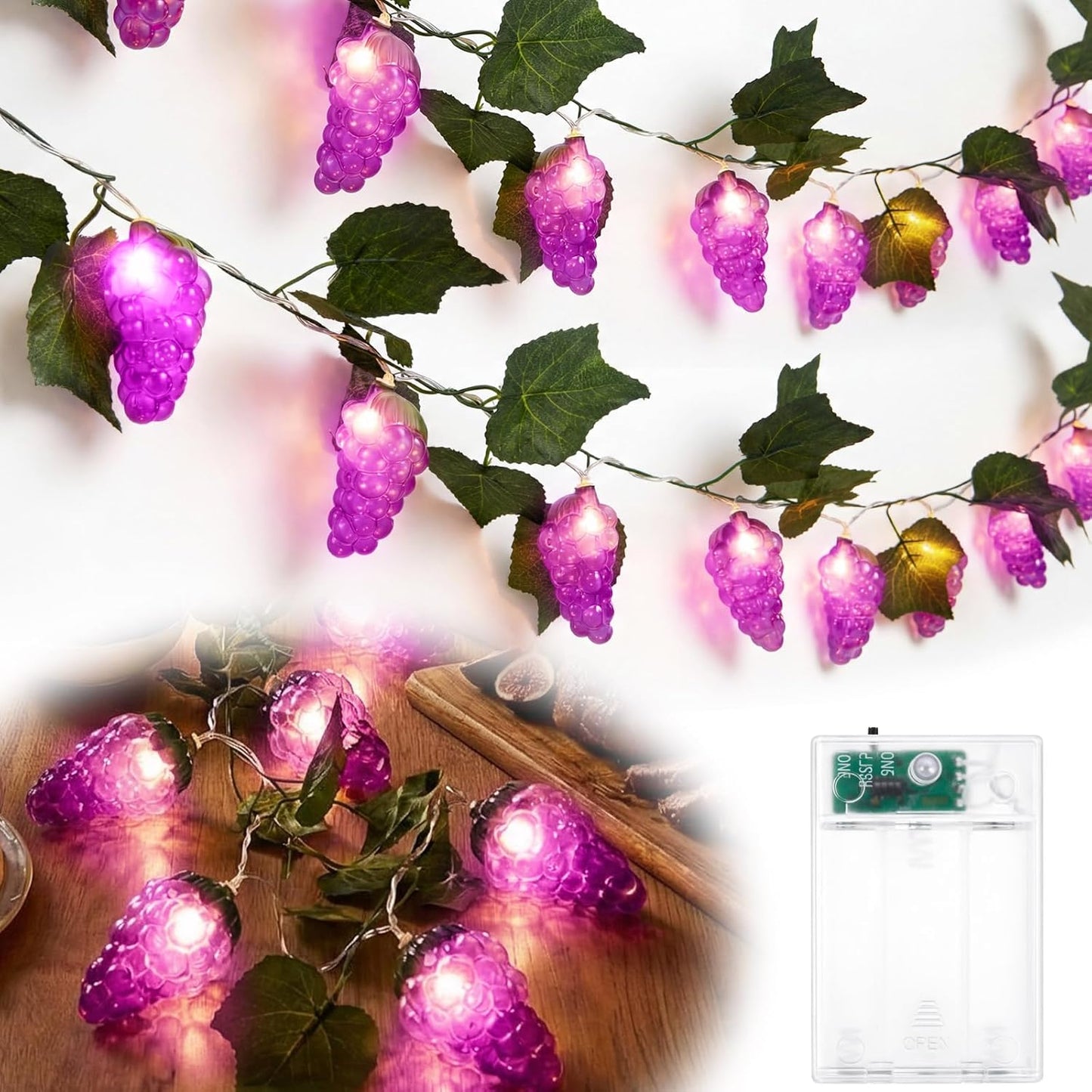 1 3D Summer 9.8ft 20leds Bulbs Baquler Pcs LED Grape String Lights Battery Operated Fruit Light String Grape
