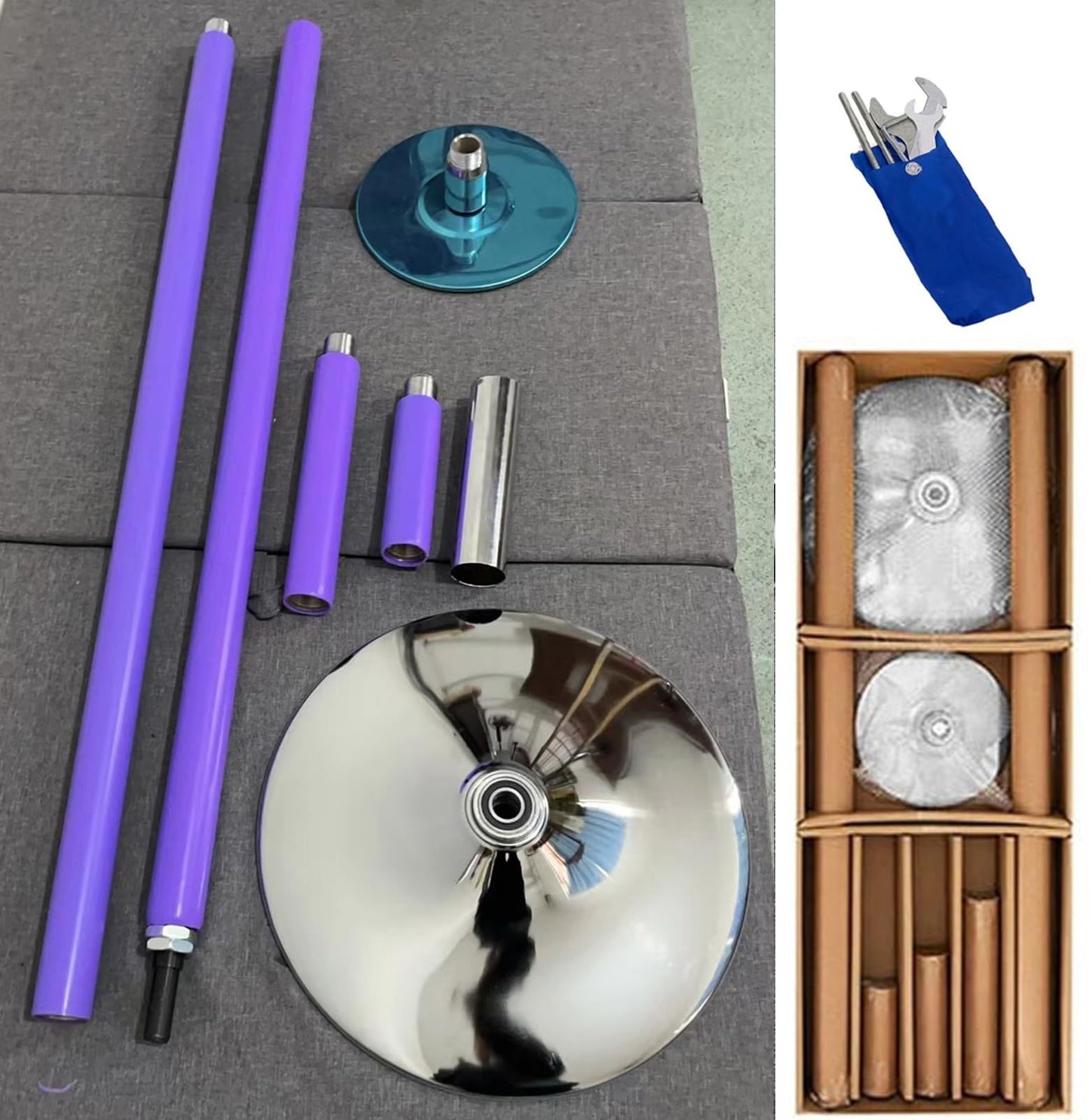 Portable Spinning Dance Pole - Purple Silicone, Adjustable 7.5-9.8 ft Stripper Pole for Home, Professional & Beginner Use, Perfect for Parties & Clubs, Complete Kit