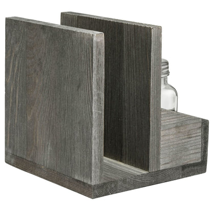 MyGift Napkin Holder with Salt and Pepper Shakers, Vintage Gray Solid Wood Table Napkin Holder, 2 Compartment Salt and Pepper Holder and Condiment Server with White EAT Label