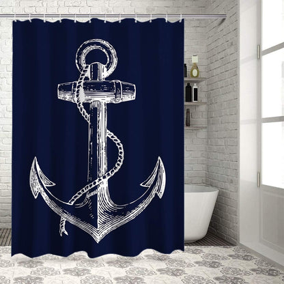 Custom Nautical Navy Blue Anchor Shower Curtain, 70x72 Inch