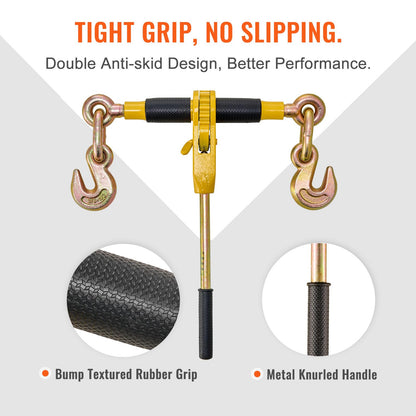 VEVOR Ratchet Binder with 5/16-3/8 inch, 7100 lbs Load Limit G80, Detachable Anti-Skid Handle, Tie Down Hauling Binders for Flatbed Truck Trailer, 2 Set Black & Yellow