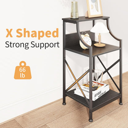 3-Tier HOMEKOKO Side Table, Small End Table for Living Room, Bedroom, Retro Design Metal-Wood End Table, Industrial