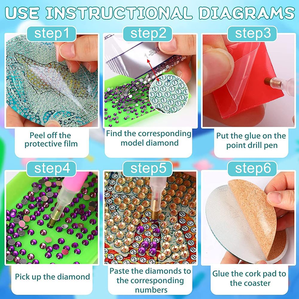 PERFECTSIGHT 8 Pcs DIY Diamond Art Painting Coasters with Holder, Cute Diamond Paint Coaster Kits for Adults, Kawaii Full Drill Diamond Art Craft Paint by Number Non Slip Coaster - Beige Mushroom