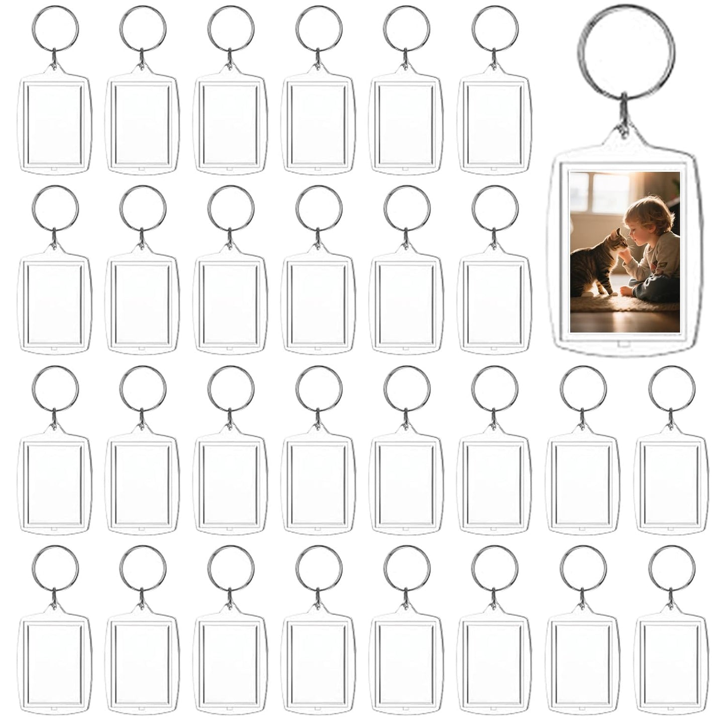 Aiqriwv 150-Pack Clear Acrylic Photo Keychains - Blank Insert Keychain with Metal Ring for DIY Personalization, Gift Favors, Double-Sided Display (2.17" x 1.57")