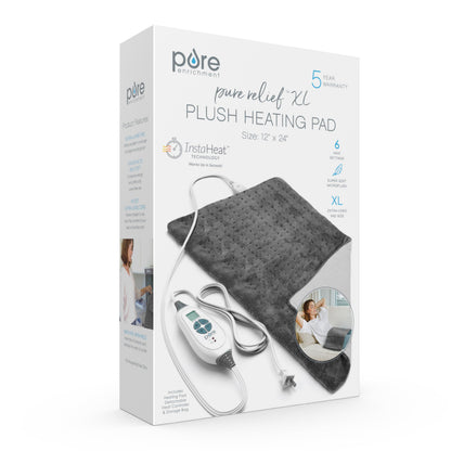 Pure Enrichment PureRelief XL Heating Pad - 12" x 24" Electric Heating Pad for Back Pain & Cramps, 6 Heat Settings, FSA/HSA Eligible, Soft Machine Wash Fabric, Auto-Off & Moist Heat (Zen Green)