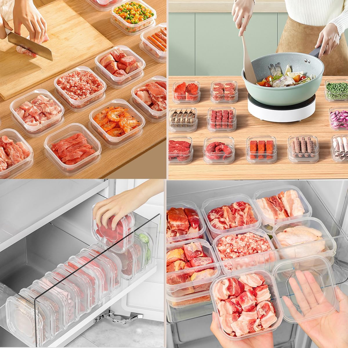 Food Storage Containers with Lids, Clear Plastic Fridge Organizer Bins, 350ml Sealed Reusable Kitchen Storage Boxes,