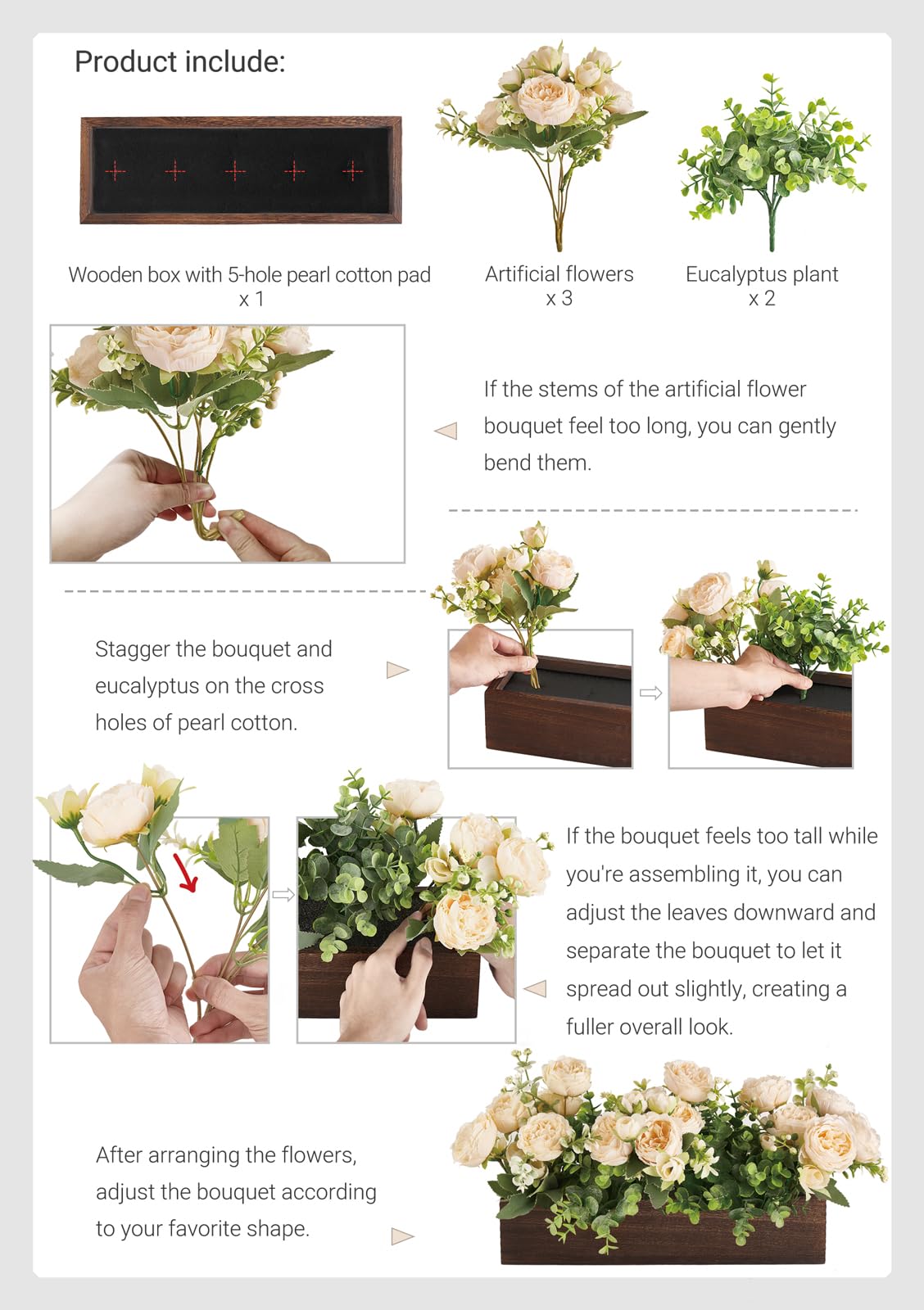 Dahey Centerpiece Table Decorations for Dining Room Farmhouse Living Room Fall Table Centerpieces Decor Wood Tray with 3 Artificial Flowers and 2 Eucalyptus for Kitchen Table, Orange
