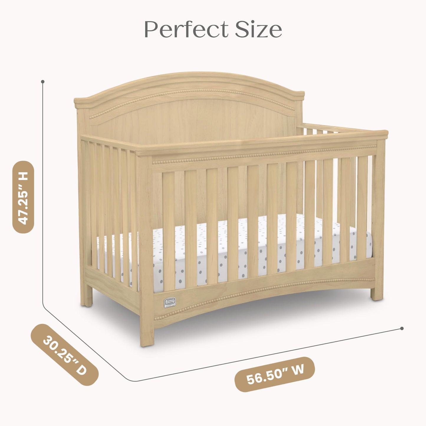 Simmons Kids SlumberTime Emma 4-in-1 Convertible Baby Crib N More - Greenguard Gold Certified, Natural Sandstone