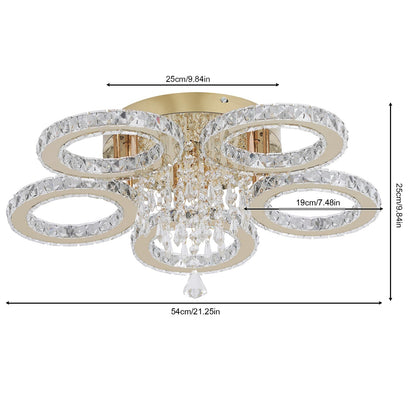 VETRULUS Modern Crystal LED Chandelier, 5-Ring Gold Flush Mount Ceiling Light Fixture for Bedroom, Dining Room, Living Room, Hallway – Dimmable