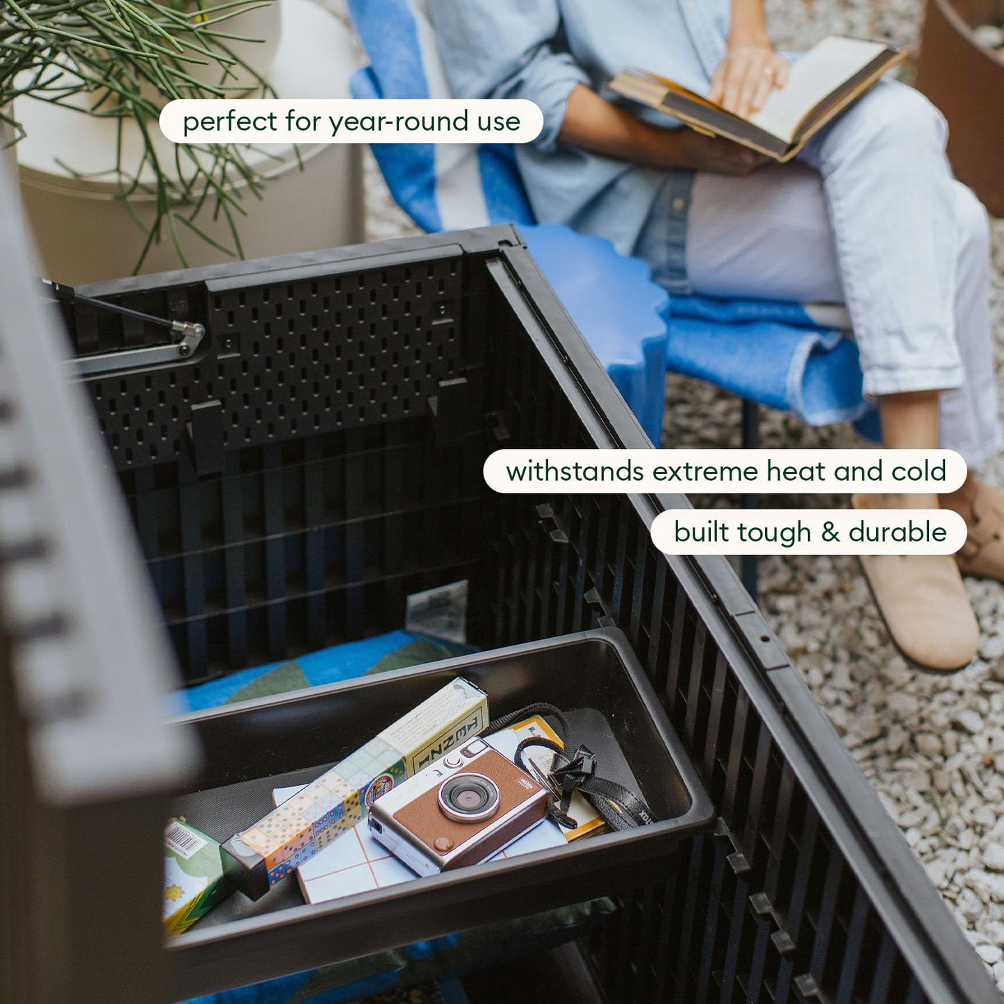 Veradek Everything Deck Box 120 Gallon | Lockable Storage Box and Organization for Patio Furniture, Outdoor Cushions, Throw Pillows, and Garden Tools
