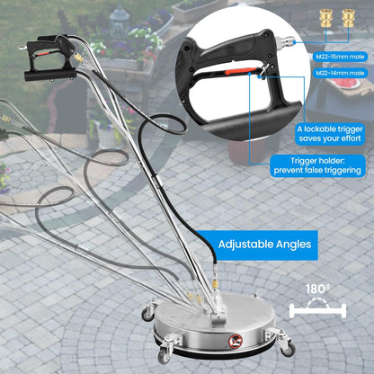 24''Pressure Washer Surfaces Cleaner, 4500PSI Stainless Steel Surfaces Cleaner Attachment with Wheels, Power Washer Accessory for Driveway Sidewalk Curb Deck Patio Cleaning, 3/8'' Quick-Connect