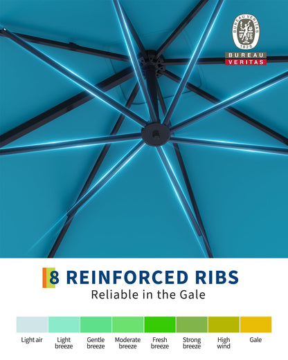GarveeLife Large Cantilever Patio Umbrella, 10 ft X 10 ft Heavy Duty Aluminum Cantilever Offset Outdoor Umbrella with 360-Degree Rotation for Backyard, Deck, Pool (Turquoise Blue)