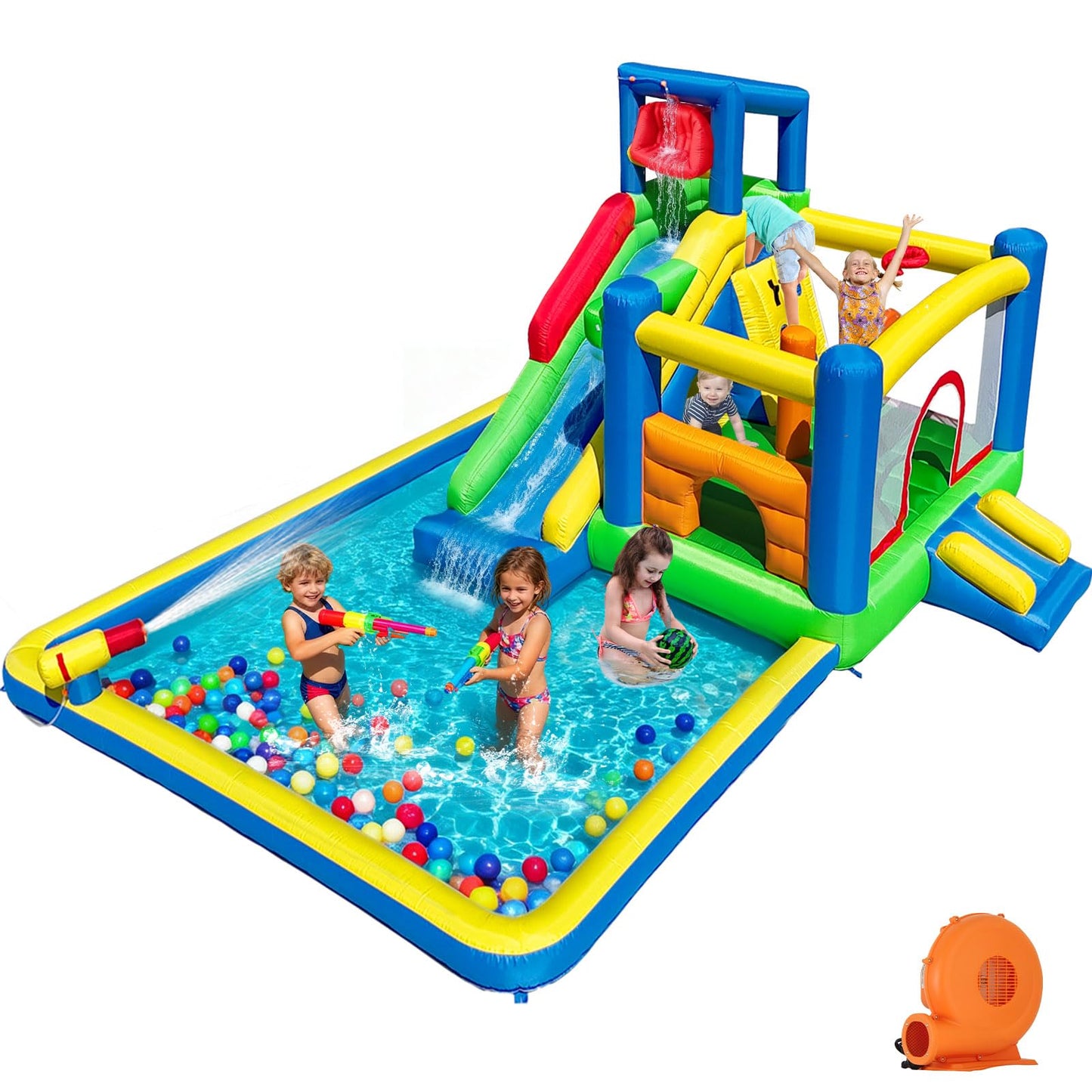 Umbalir 14.3x13.5FT Giant Inflatable Water Slide & Bounce House, 10-in-1 Water Park with Big Splash Pool, Long Slide, Secret Tunnel & Crawl-Through, Kids Backyard Bouncy Castle, Blower Included