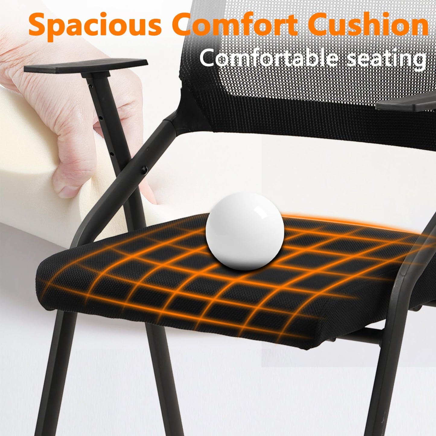 CLATINA Stackable & Foldable Office Chairs with Ergonomic Lumbar Support and Thickened Seat Cushion, Folding Mesh Fabric Reception Guest Chair for School Church Conference Waiting Room Black (6 pk)